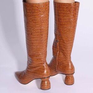 Brown Kirby  Croc-Embossed Knee-High Boots by vicson